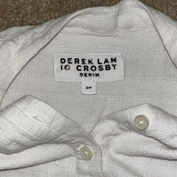 Derek Lam 10 Crosby (Small/Petite) Womens White Subtle Textured 1/4 Buttons Top - Picture 13 of 15